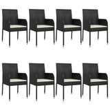 9 Piece Garden Dining Set with Cushions Black Poly Rattan