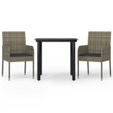3 Piece Garden Dining Set with Cushions Black and Grey Poly Rattan