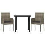 3 Piece Garden Dining Set with Cushions Black and Grey Poly Rattan - Side View