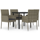 5 Piece Garden Dining Set with Cushions Black and Grey Poly Rattan - Front View