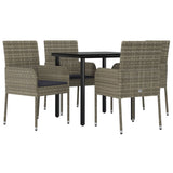 5 Piece Garden Dining Set with Cushions Black and Grey Poly Rattan