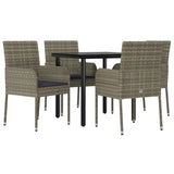 5 Piece Garden Dining Set with Cushions Black and Grey Poly Rattan - Side View