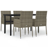 5 Piece Garden Dining Set with Cushions Black and Grey Poly Rattan - Front View