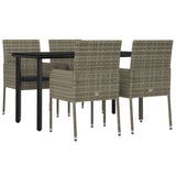 5 Piece Garden Dining Set with Cushions Black and Grey Poly Rattan - Side View