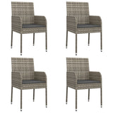 5 Piece Garden Dining Set with Cushions Black and Grey Poly Rattan