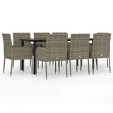 9 Piece Garden Dining Set with Cushions Black and Grey Poly Rattan