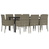 9 Piece Garden Dining Set with Cushions Black and Grey Poly Rattan - Side View