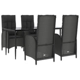 5 Piece Garden Dining Set with Cushions Black Poly Rattan - Side View