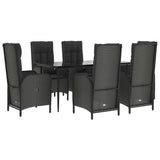 7 Piece Garden Dining Set with Cushions Black Poly Rattan - Side View