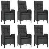 7 Piece Garden Dining Set with Cushions Black Poly Rattan