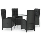 5 Piece Garden Dining Set with Cushions Black Poly Rattan - Front View