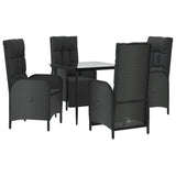 5 Piece Garden Dining Set with Cushions Black Poly Rattan - Side View