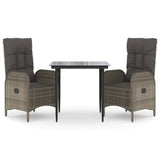 3 Piece Garden Dining Set with Cushions Black and Grey Poly Rattan