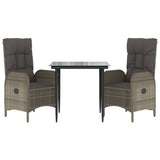 3 Piece Garden Dining Set with Cushions Black and Grey Poly Rattan - Side View
