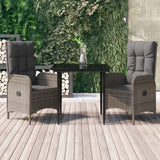 3 Piece Garden Dining Set with Cushions Black and Grey Poly Rattan