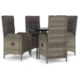 5 Piece Garden Dining Set with Cushions Black and Grey Poly Rattan