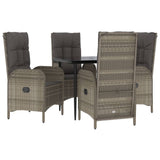 5 Piece Garden Dining Set with Cushions Black and Grey Poly Rattan