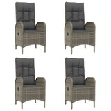 5 Piece Garden Dining Set with Cushions Black and Grey Poly Rattan
