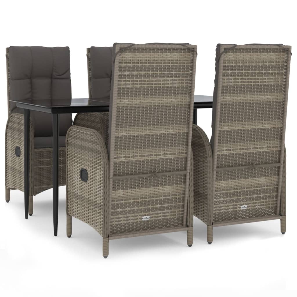 5 Piece Garden Dining Set with Cushions Black and Grey Poly Rattan