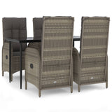 5 Piece Garden Dining Set with Cushions Black and Grey Poly Rattan - Front View