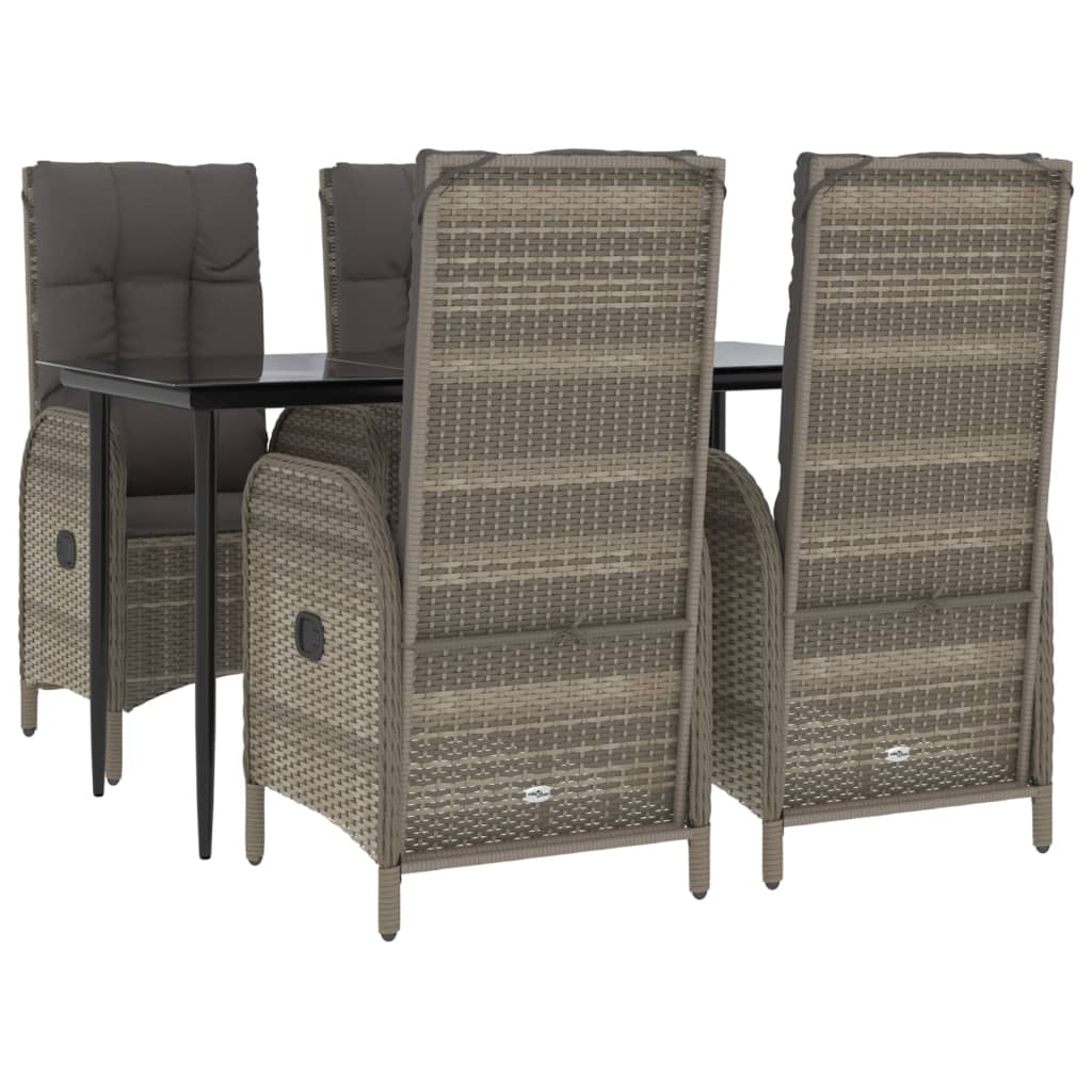 5 Piece Garden Dining Set with Cushions Black and Grey Poly Rattan