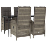 5 Piece Garden Dining Set with Cushions Black and Grey Poly Rattan