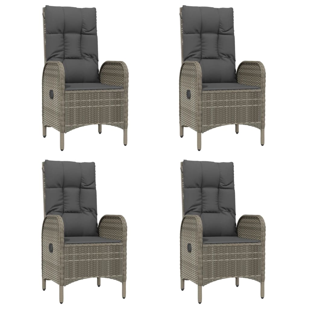 5 Piece Garden Dining Set with Cushions Black and Grey Poly Rattan