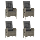 5 Piece Garden Dining Set with Cushions Black and Grey Poly Rattan