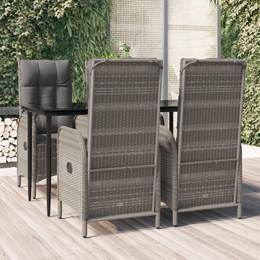 5 Piece Garden Dining Set with Cushions Black and Grey Poly Rattan