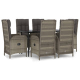 7 Piece Garden Dining Set with Cushions Black and Grey Poly Rattan - Front View