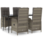 5 Piece Garden Dining Set with Cushions Black&Grey Poly Rattan