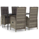 5 Piece Garden Dining Set with Cushions Black and Grey Poly Rattan - Front View