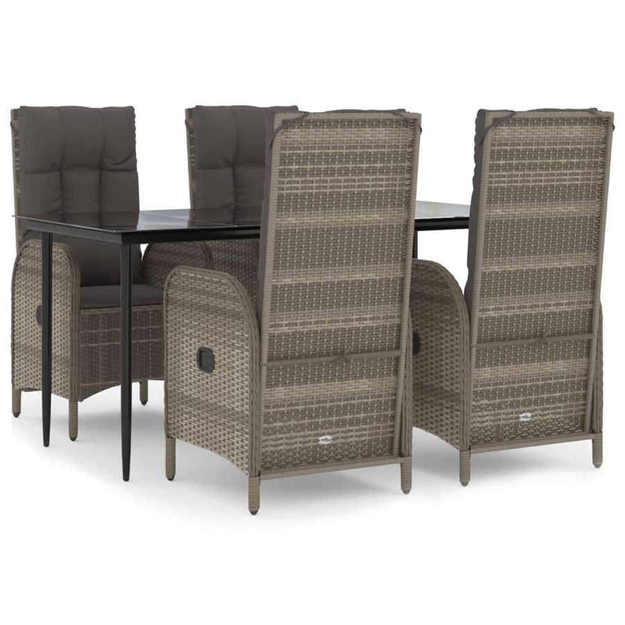 5 Piece Garden Dining Set with Cushions Black&Grey Poly Rattan