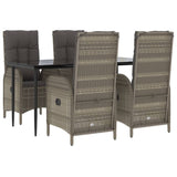5 Piece Garden Dining Set with Cushions Black and Grey Poly Rattan - Side View
