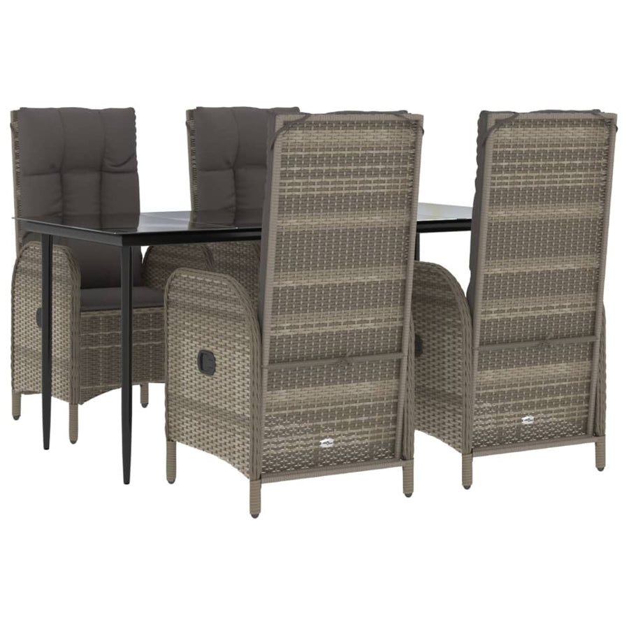 5 Piece Garden Dining Set with Cushions Black&Grey Poly Rattan