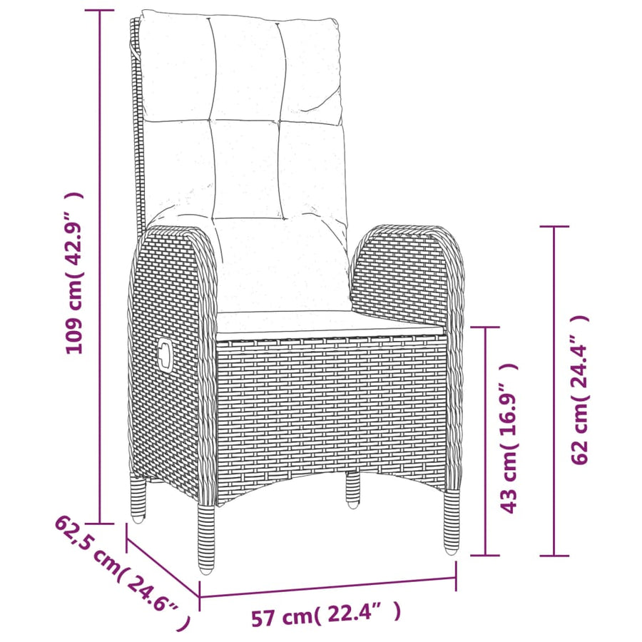 5 Piece Garden Dining Set with Cushions Black&Grey Poly Rattan