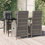 5 Piece Garden Dining Set with Cushions Black&Grey Poly Rattan