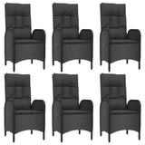 7 Piece Garden Dining Set with Cushions Black Poly Rattan