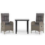 3 Piece Garden Dining Set with Cushions Black and Grey Poly Rattan - Front View