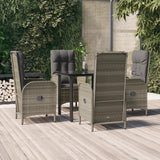 5 Piece Garden Dining Set with Cushions Black and Grey Poly Rattan