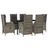 7 Piece Garden Dining Set with Cushions Black and Grey Poly Rattan
