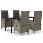5 Piece Garden Dining Set with Cushions Black&Grey Poly Rattan