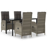 5 Piece Garden Dining Set with Cushions Black and Grey Poly Rattan - Front View
