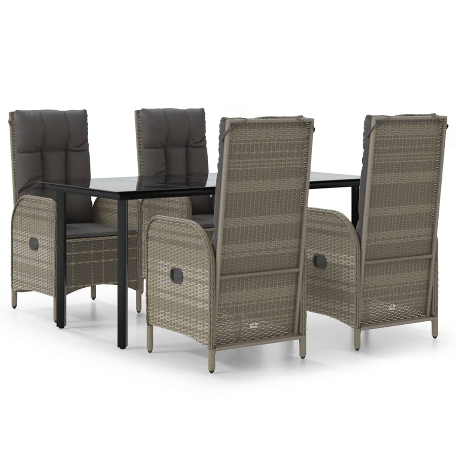 5 Piece Garden Dining Set with Cushions Black&Grey Poly Rattan