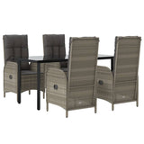 5 Piece Garden Dining Set with Cushions Black and Grey Poly Rattan - Side View