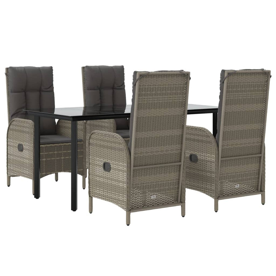 5 Piece Garden Dining Set with Cushions Black&Grey Poly Rattan