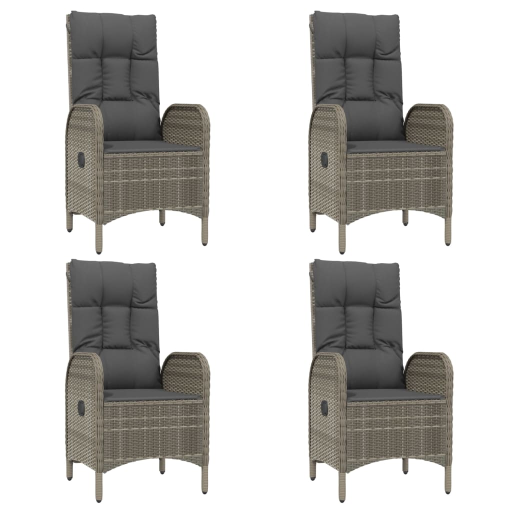 5 Piece Garden Dining Set with Cushions Black and Grey Poly Rattan