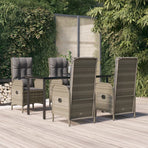 5 Piece Garden Dining Set with Cushions Black&Grey Poly Rattan