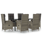 7 Piece Garden Dining Set with Cushions Black and Grey Poly Rattan - Front View