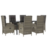 7 Piece Garden Dining Set with Cushions Black and Grey Poly Rattan - Side View